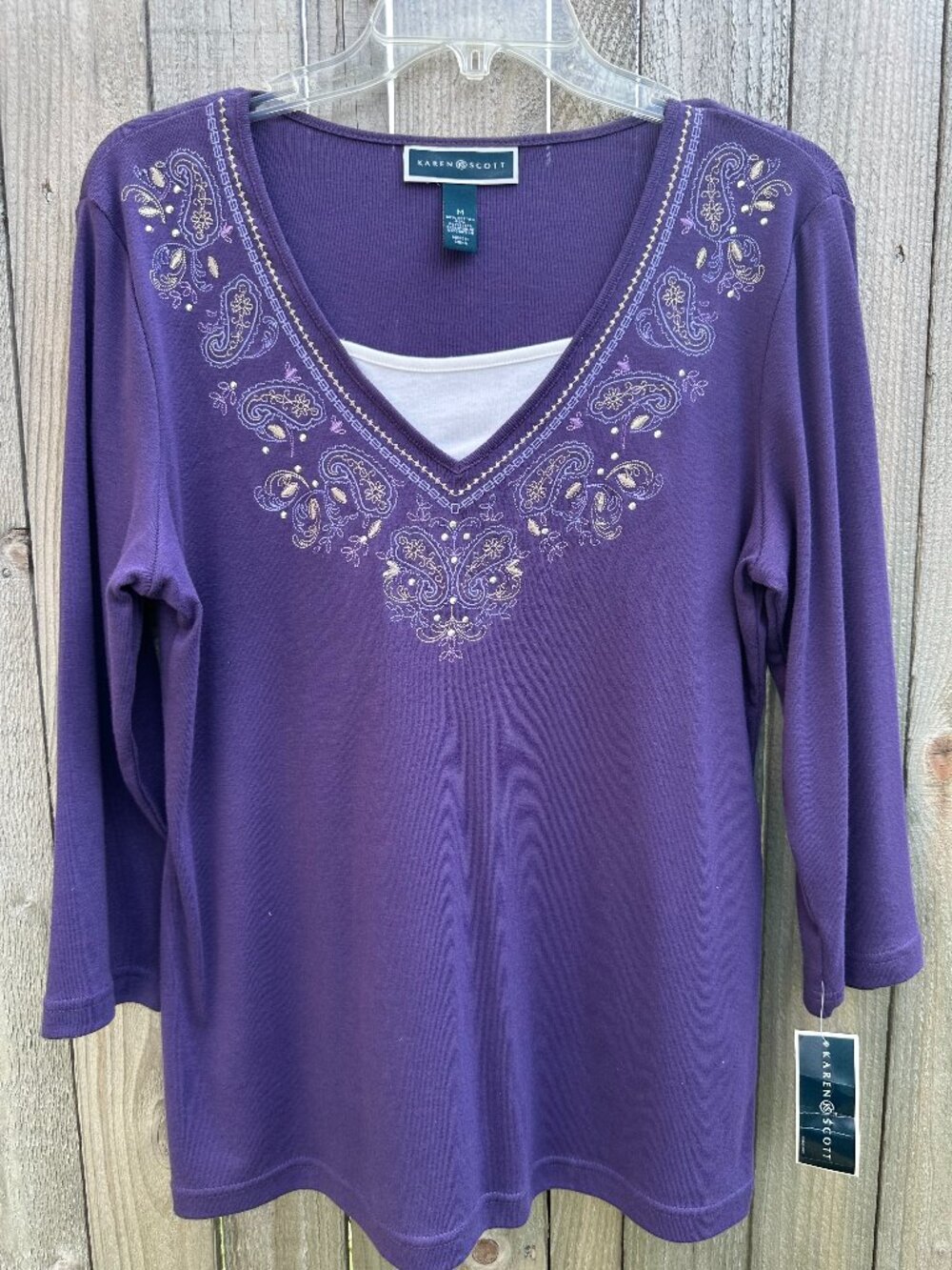 Karen Scott Purple Embroidered Long Sleeve – New With Tags (Size - Medium)